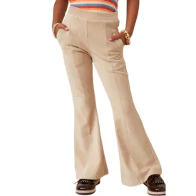 Beige Stretch Pocketed Flared Corduroy Pants