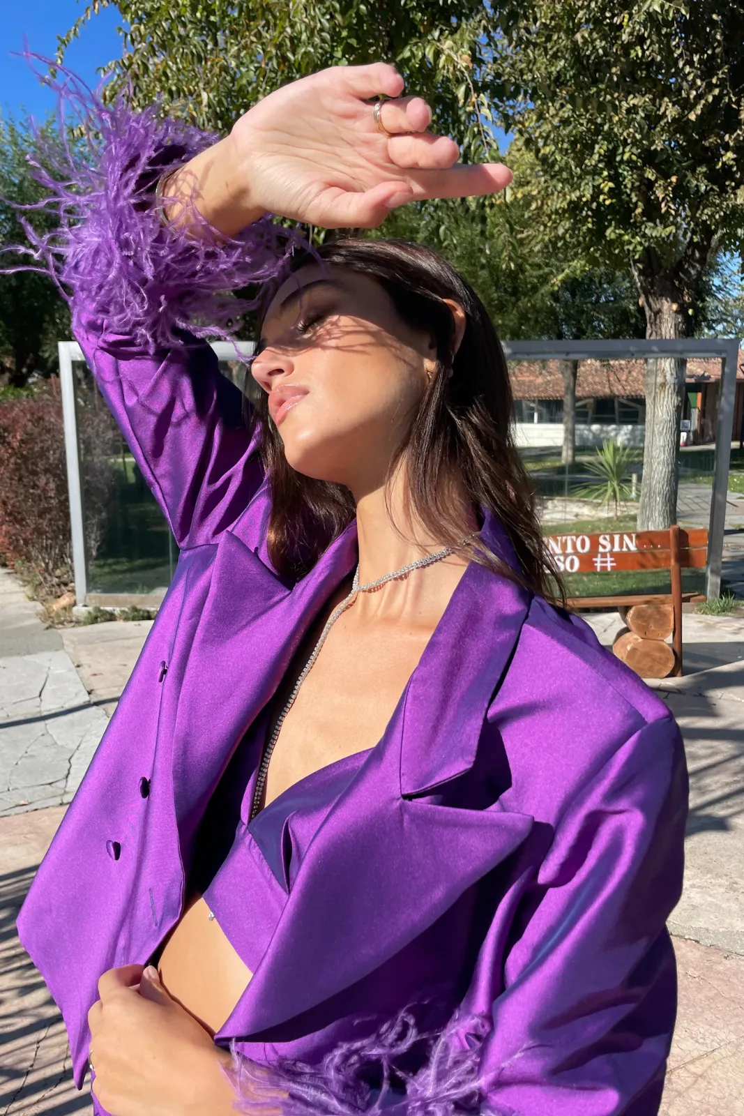 BLAZER OVERSIZED ROXO COM PLUMAS