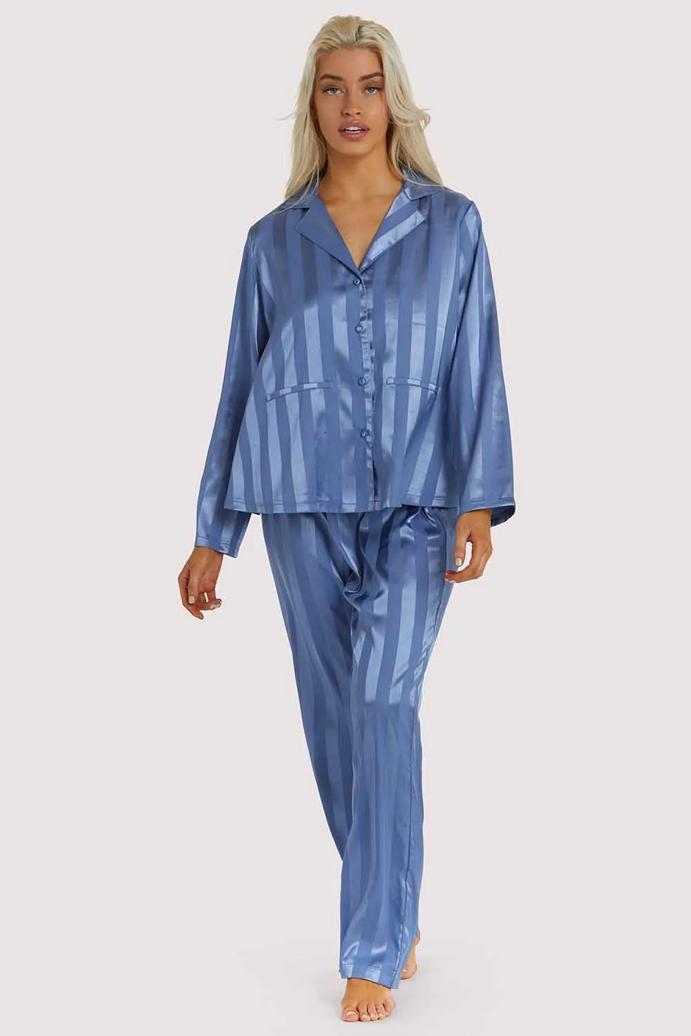 Blue Stripe Satin Pyjama Set