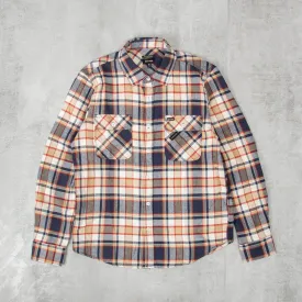 Brixton Bowery L/S Flannel Shirt - Washed Navy / Barn Red / Off White