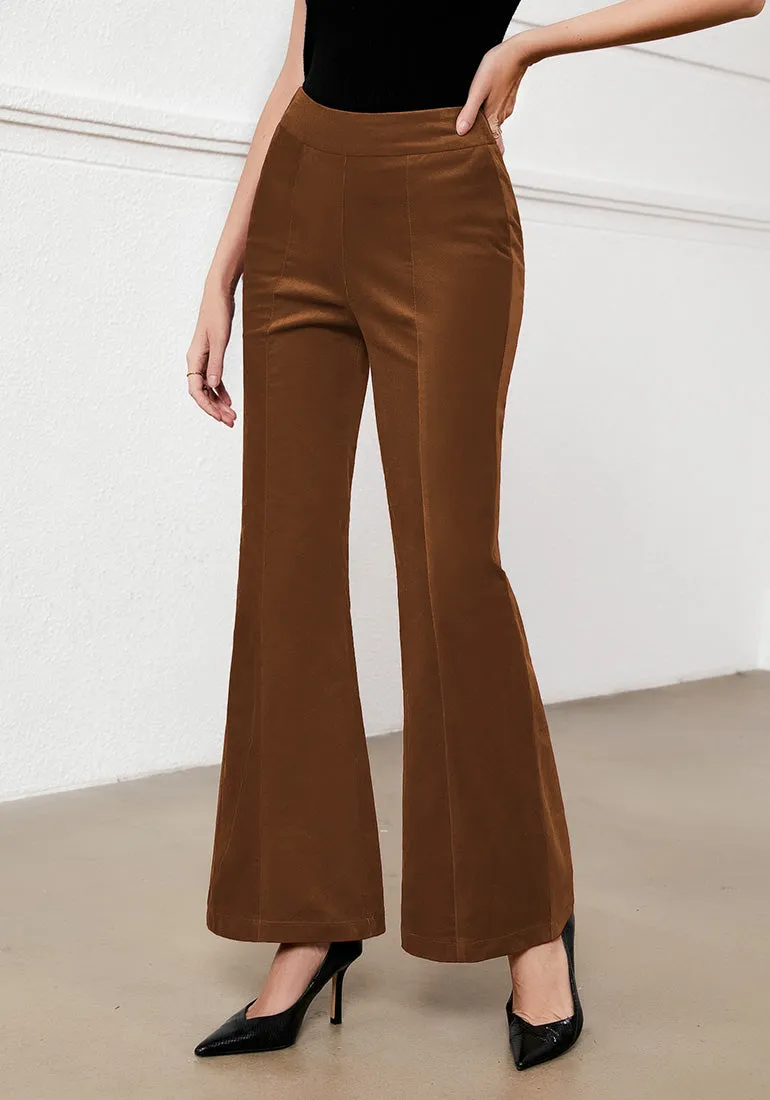 Cappuccino Brown Women's Bell Bottom Corduroy Flare High Waisted Front Seam Slacks