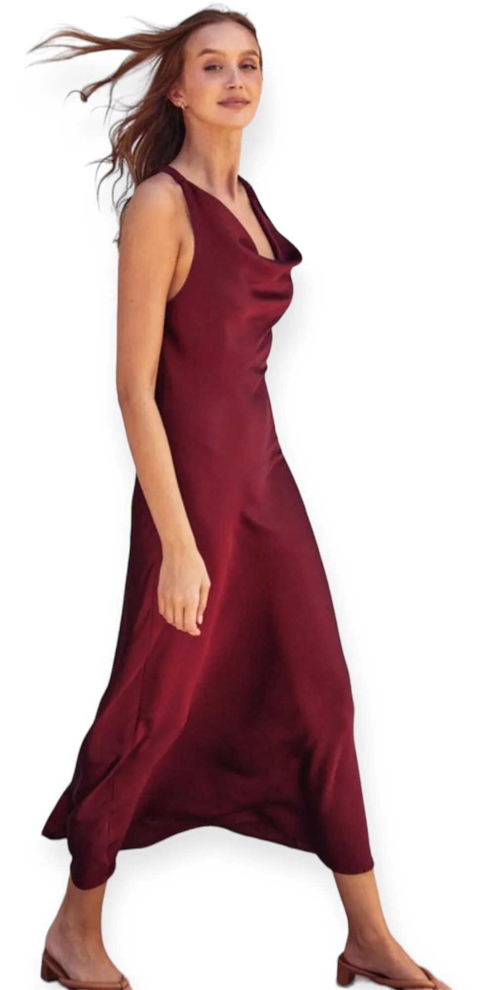 Constance Burgundy Satin Maxi Dress