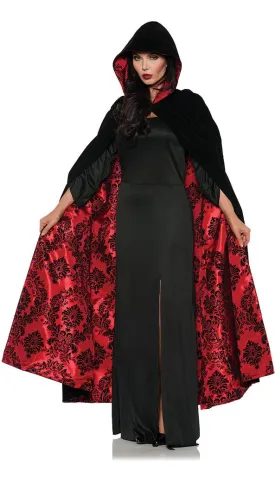 Deluxe Black Velvet Cloak with Red Satin Flocked Lining