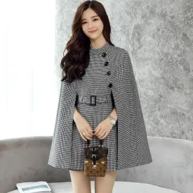 Design Wool Cape Lace-up Collar Coat