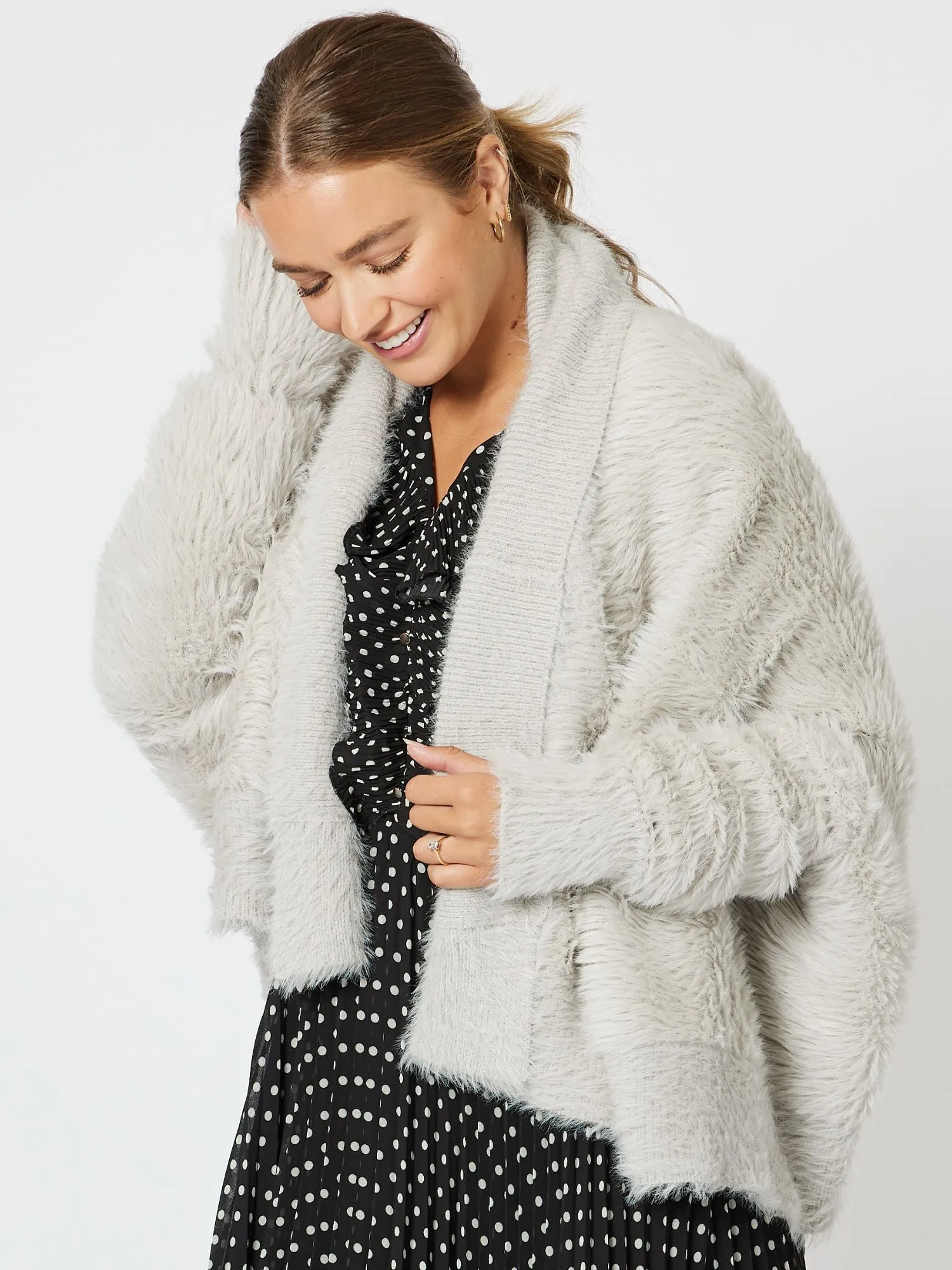 Feather Knit 2 Way Cardigan - Cement