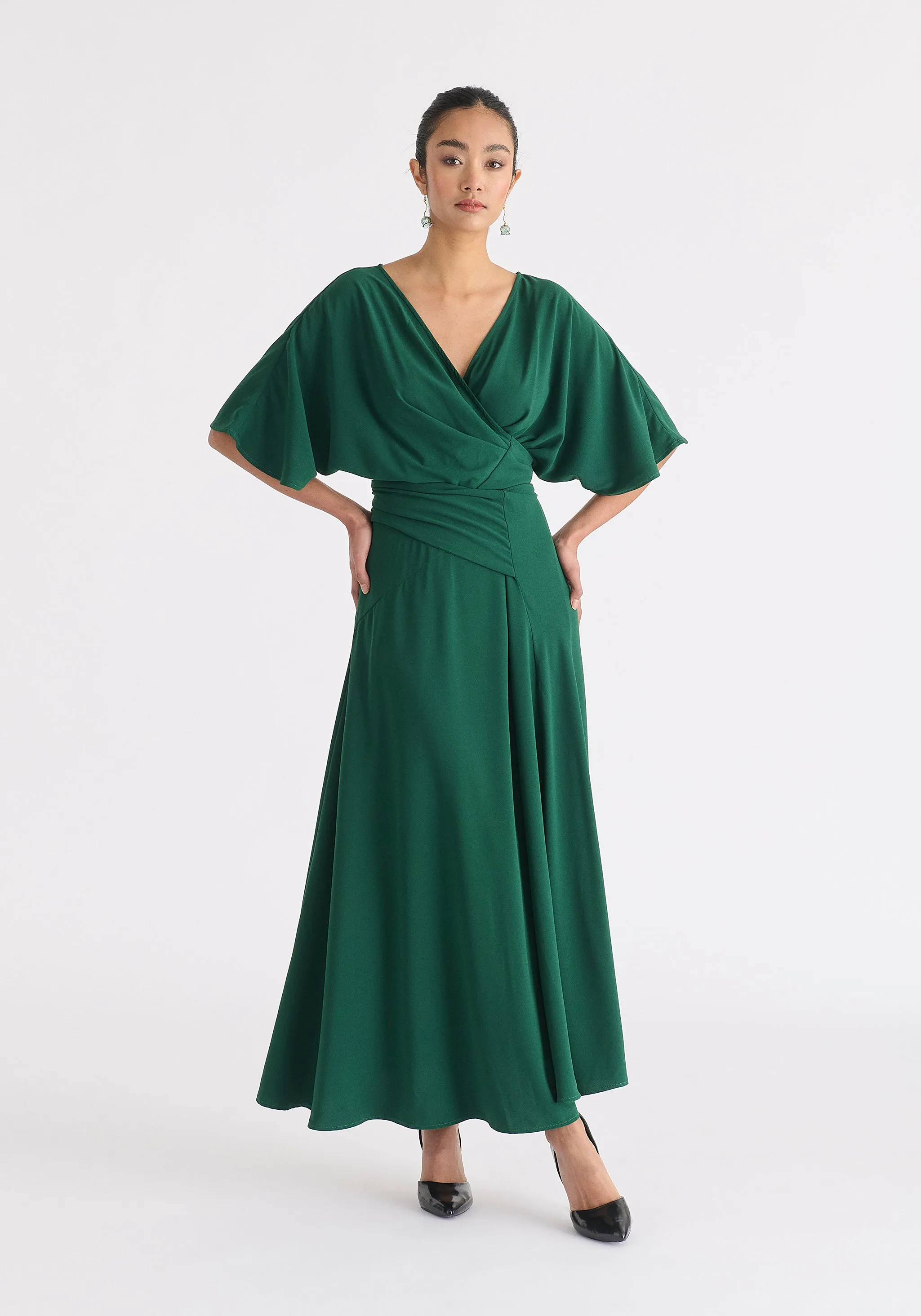 Flare Sleeves Maxi Wrap Dress