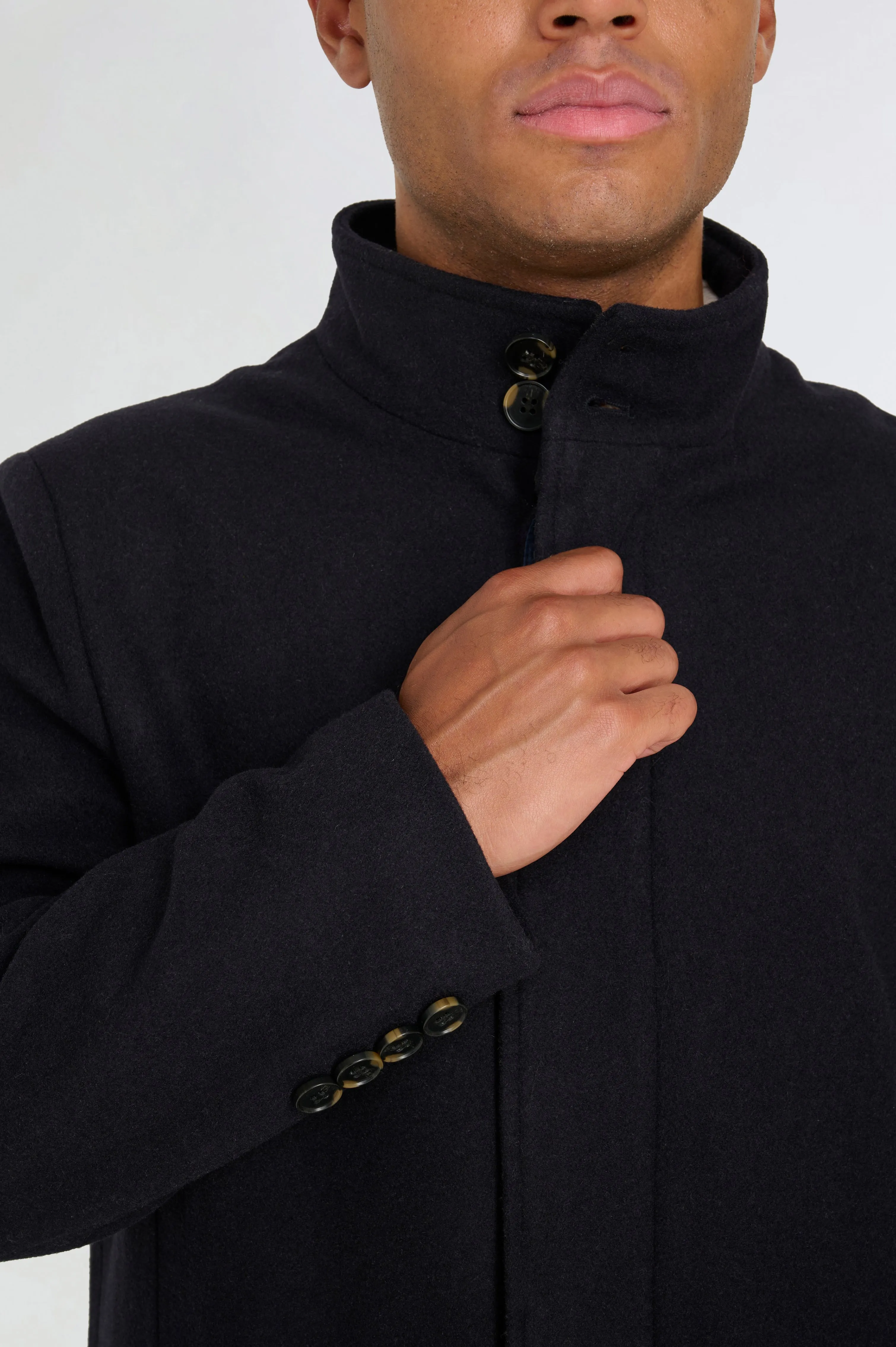 George Wool Melton Coat with Funnel Neck in Navy