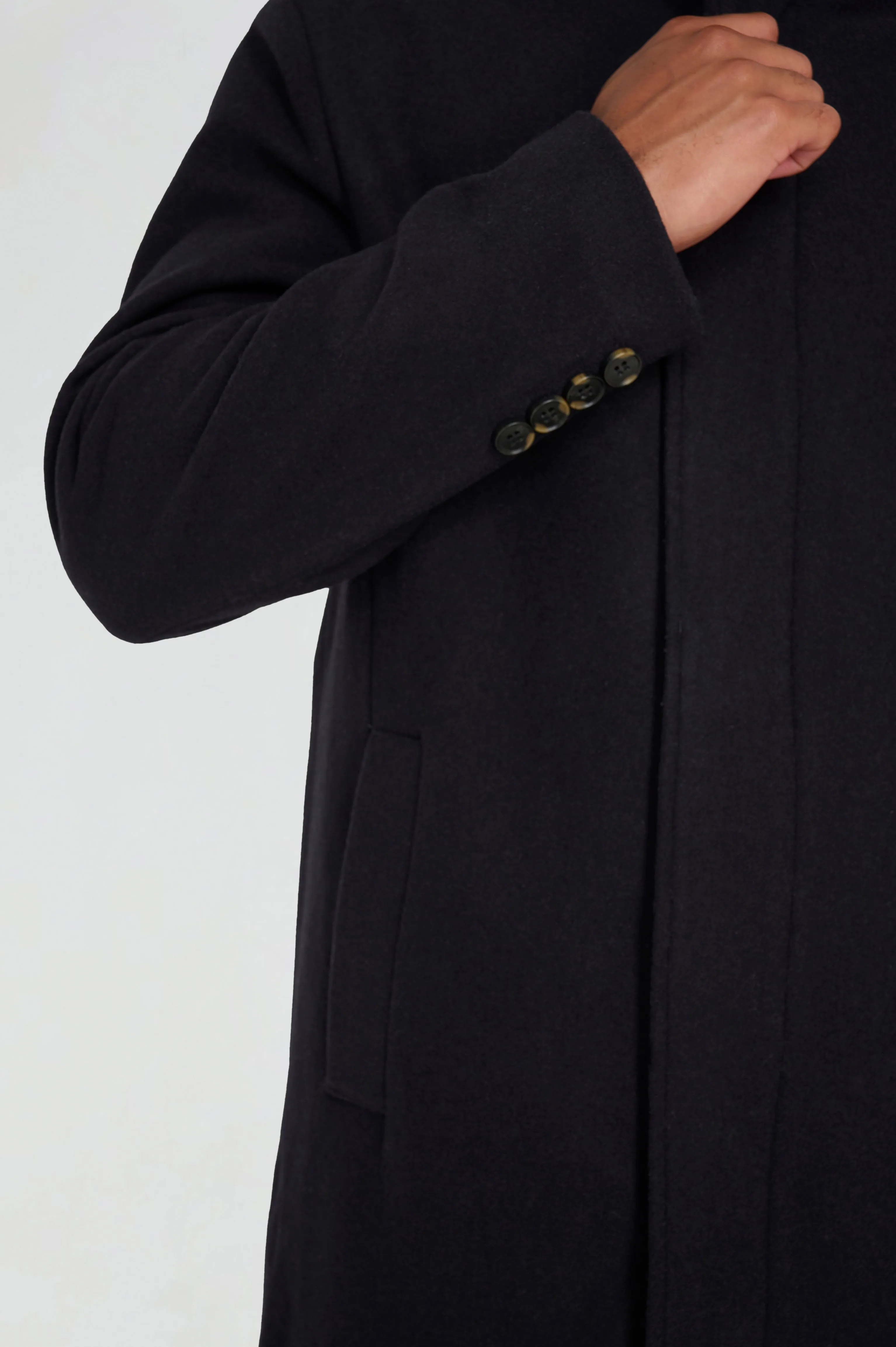 George Wool Melton Coat with Funnel Neck in Navy