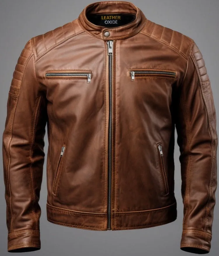 Hudson Brown Moto Biker Leather Jacket