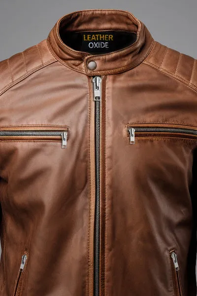 Hudson Brown Moto Biker Leather Jacket