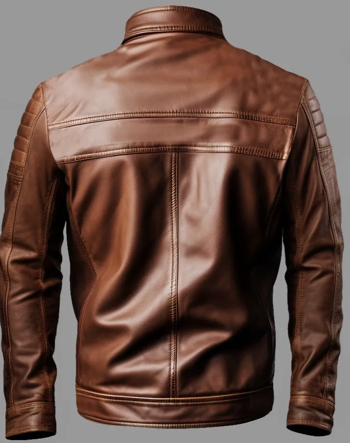 Hudson Brown Moto Biker Leather Jacket