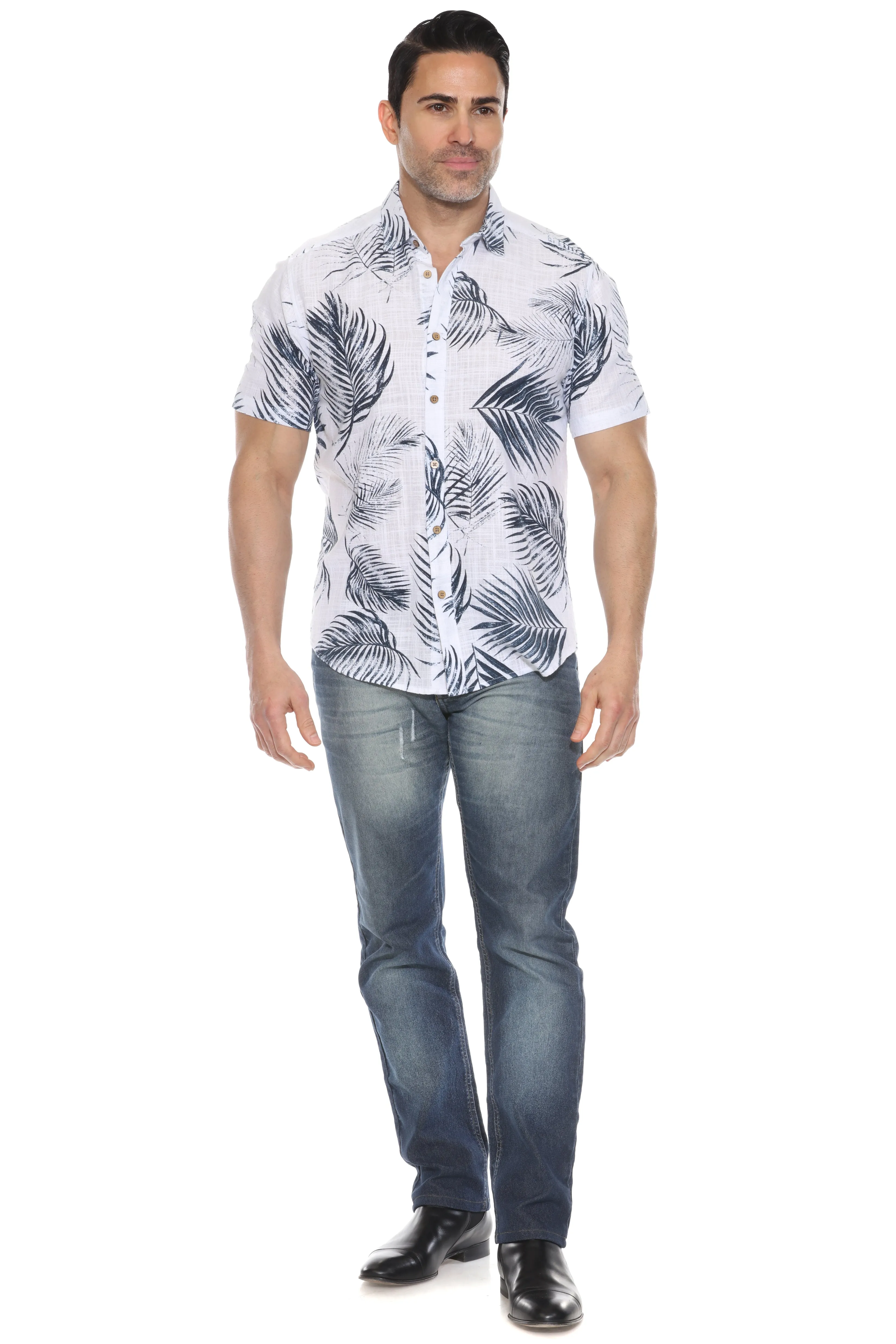 Men's Resort Style Casual Linen Blend Print Shirt