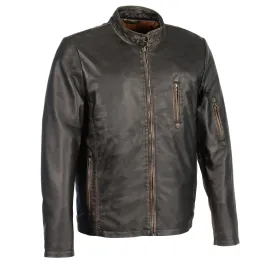 Men's Sheepskin Moto Racer Leather Jacket w/ Throat Latch