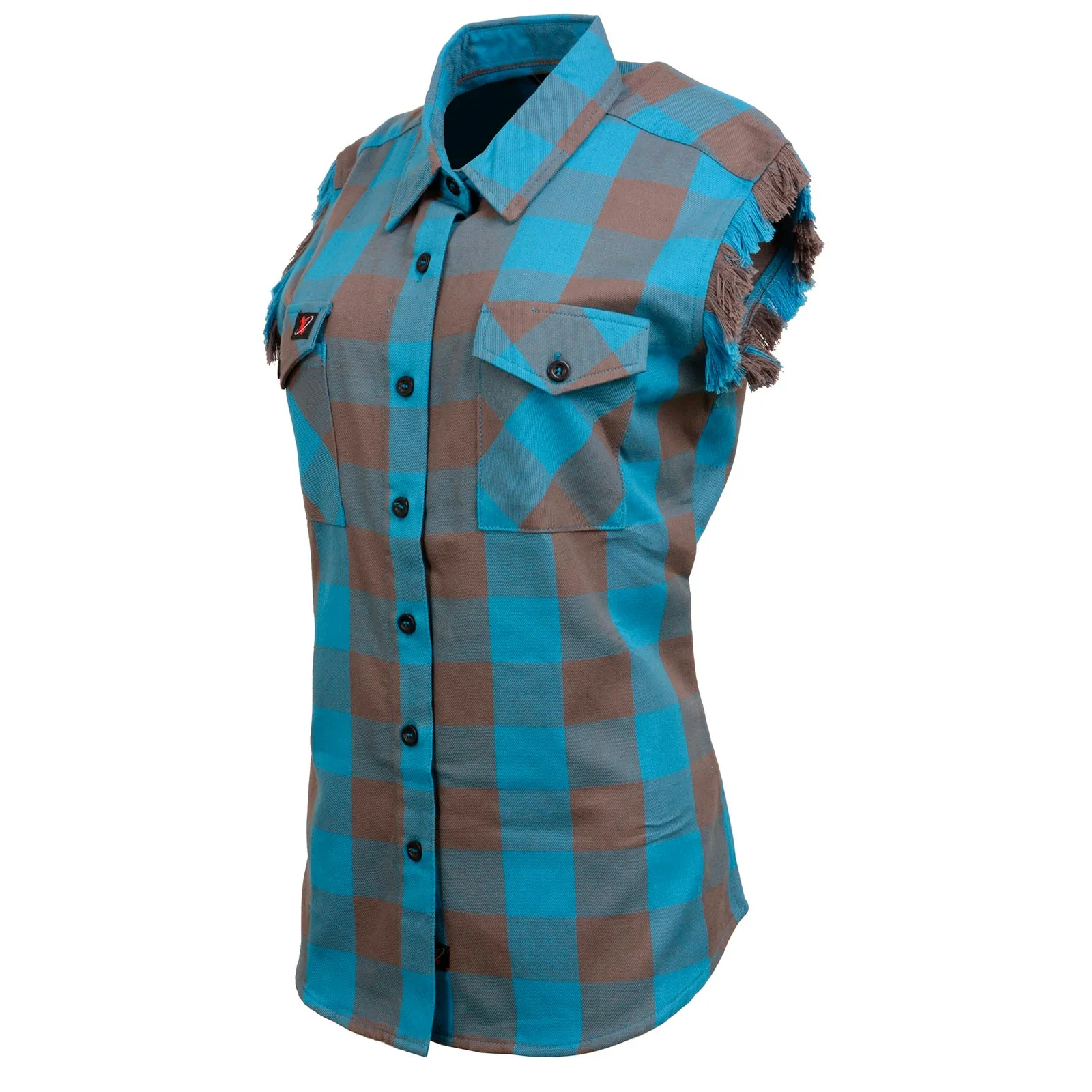 Milwaukee Leather MNG21623 Women's Flannel Brown/Aqua Button Down