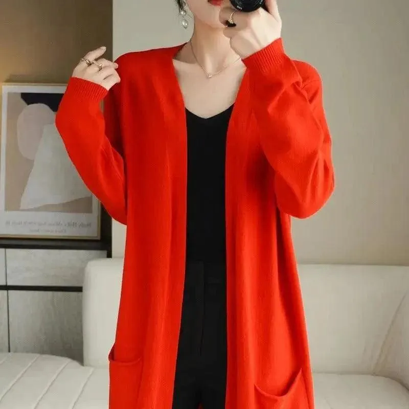 No Buckle Lazy Wind Fashion Long Cardigan Knitted Coat Women