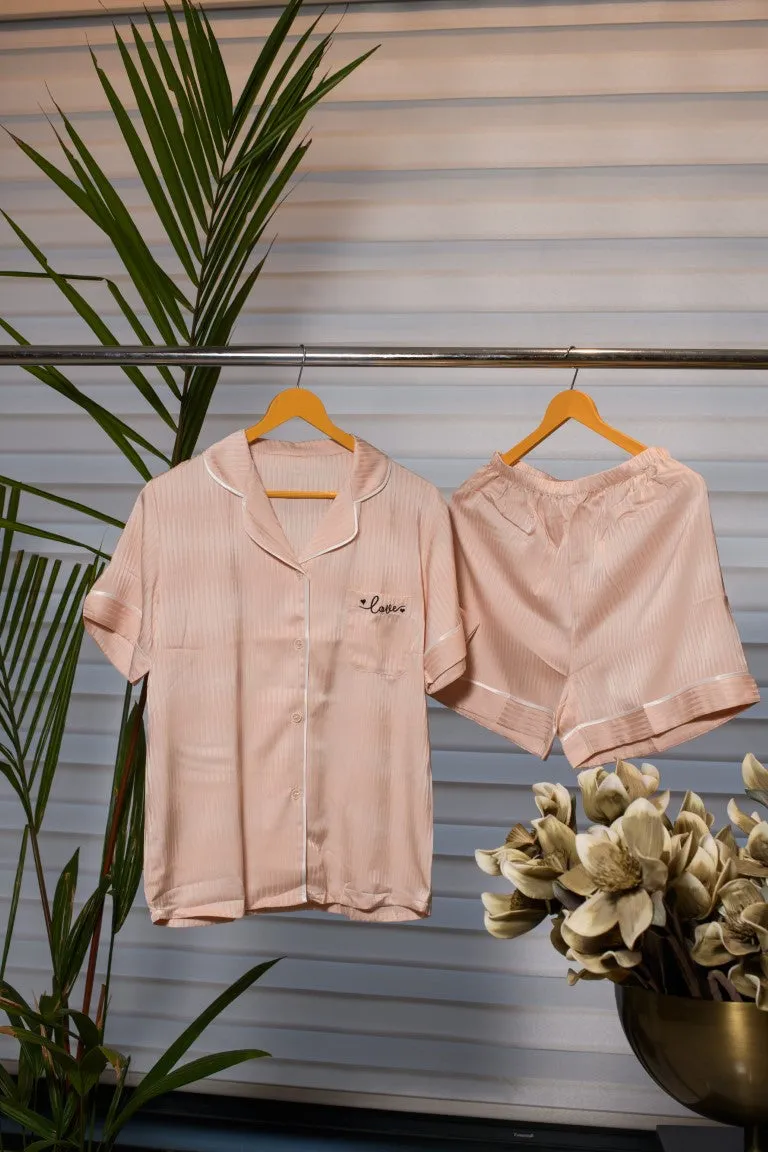 Peach Perfection Lounge in Style with Shorts and Subtle White Outlines