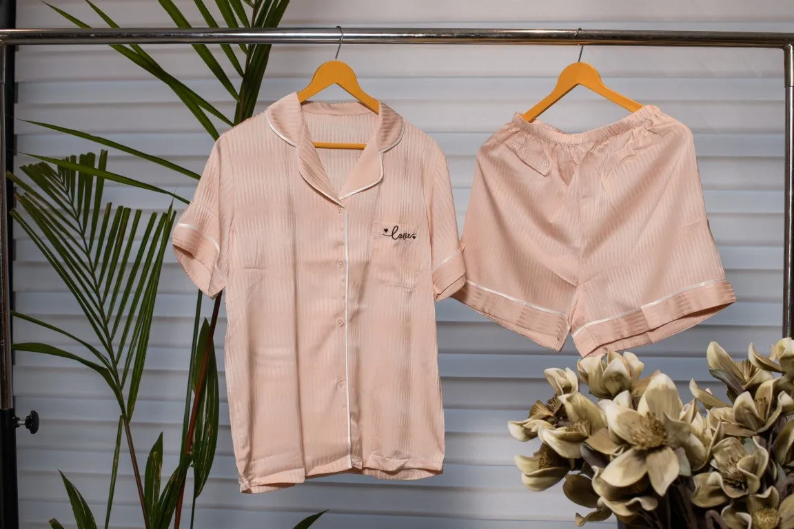 Peach Perfection Lounge in Style with Shorts and Subtle White Outlines