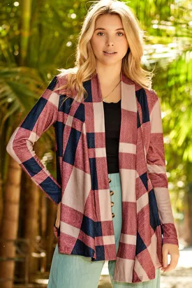 Plaid Open Front Cardigan