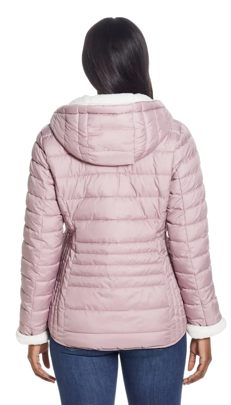 QUILTED PUFFER COAT WITH COZY FLEECE LINING