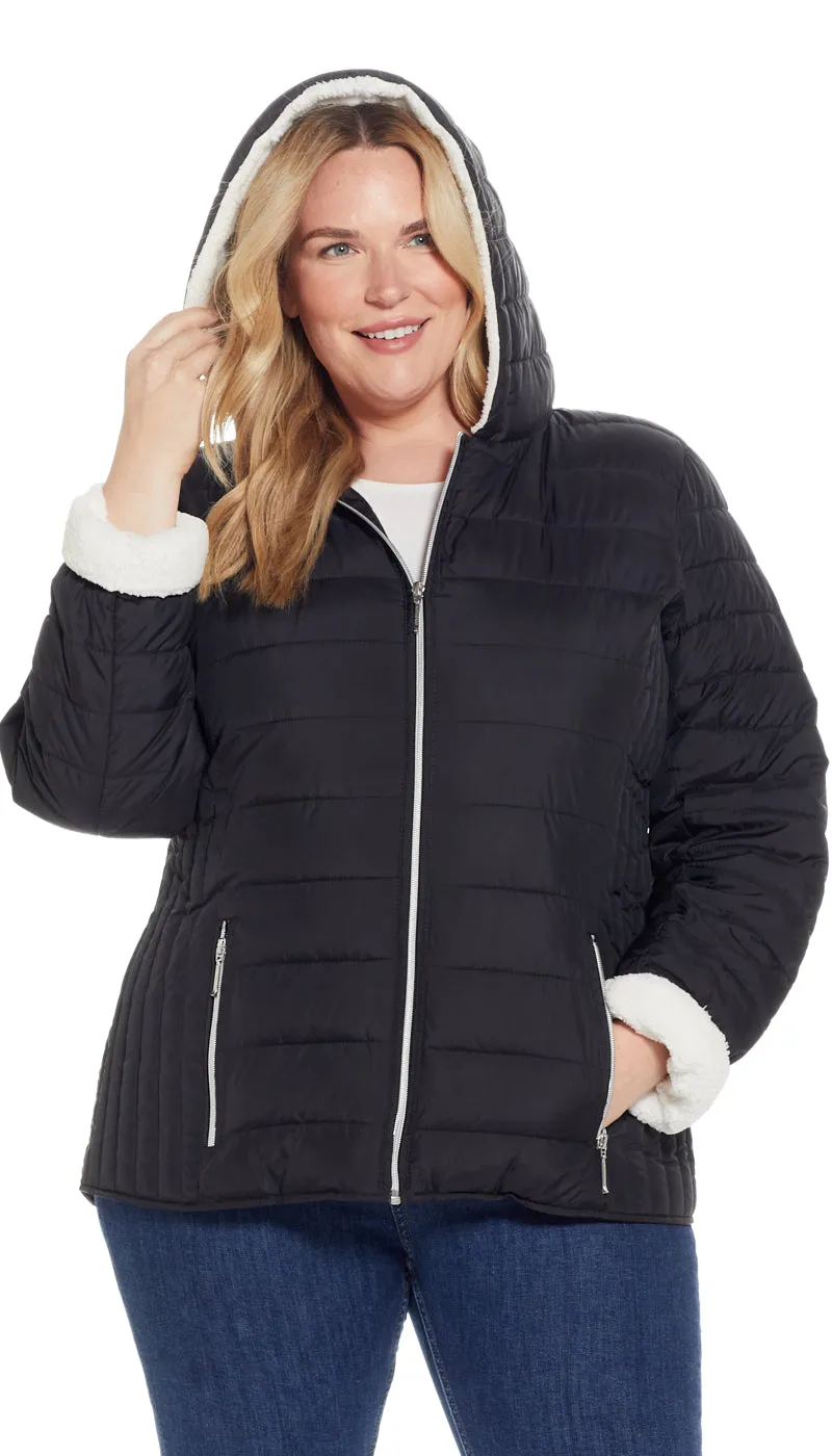 QUILTED PUFFER COAT WITH COZY FLEECE LINING