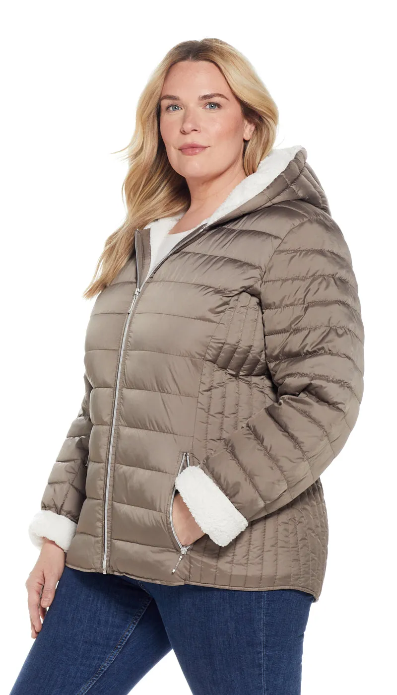 QUILTED PUFFER COAT WITH COZY FLEECE LINING