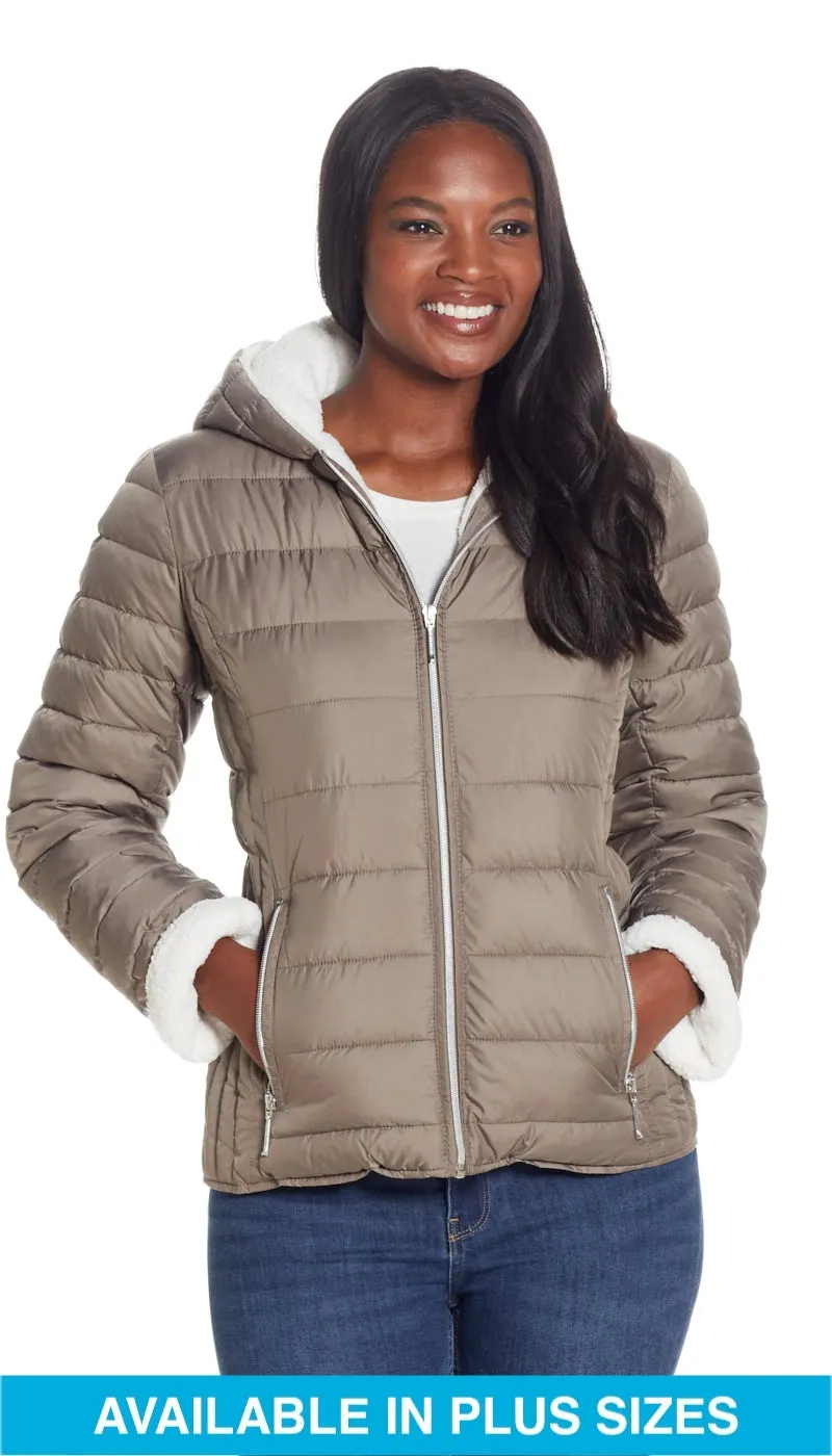 QUILTED PUFFER COAT WITH COZY FLEECE LINING