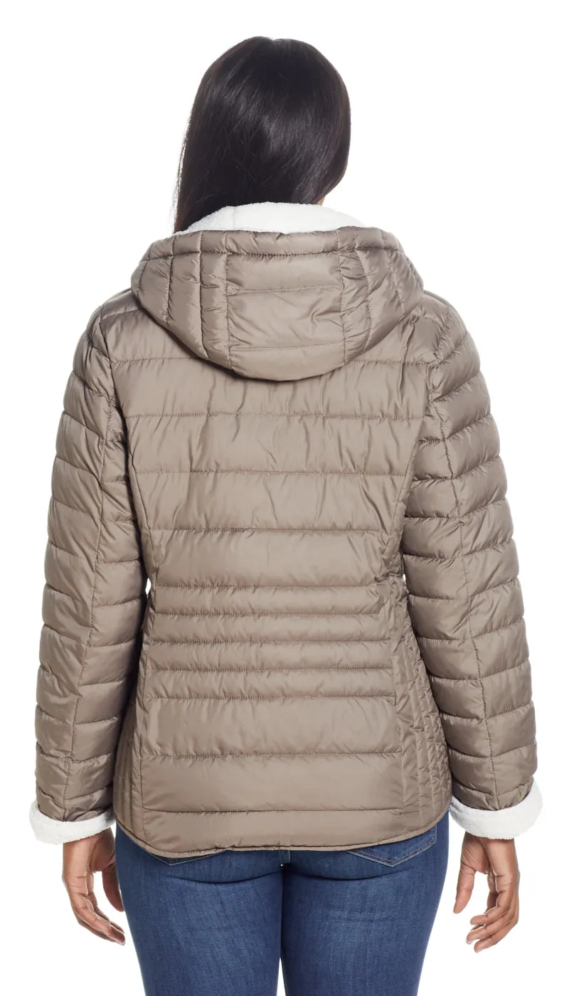 QUILTED PUFFER COAT WITH COZY FLEECE LINING