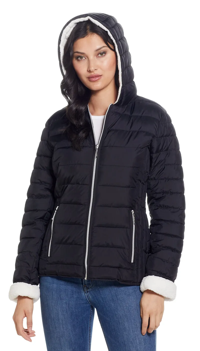 QUILTED PUFFER COAT WITH COZY FLEECE LINING