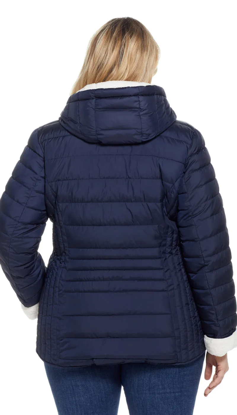 QUILTED PUFFER COAT WITH COZY FLEECE LINING