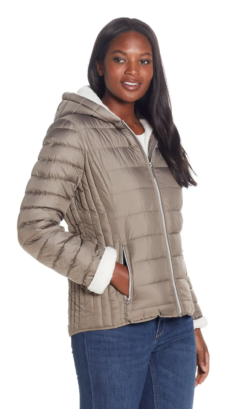 QUILTED PUFFER COAT WITH COZY FLEECE LINING