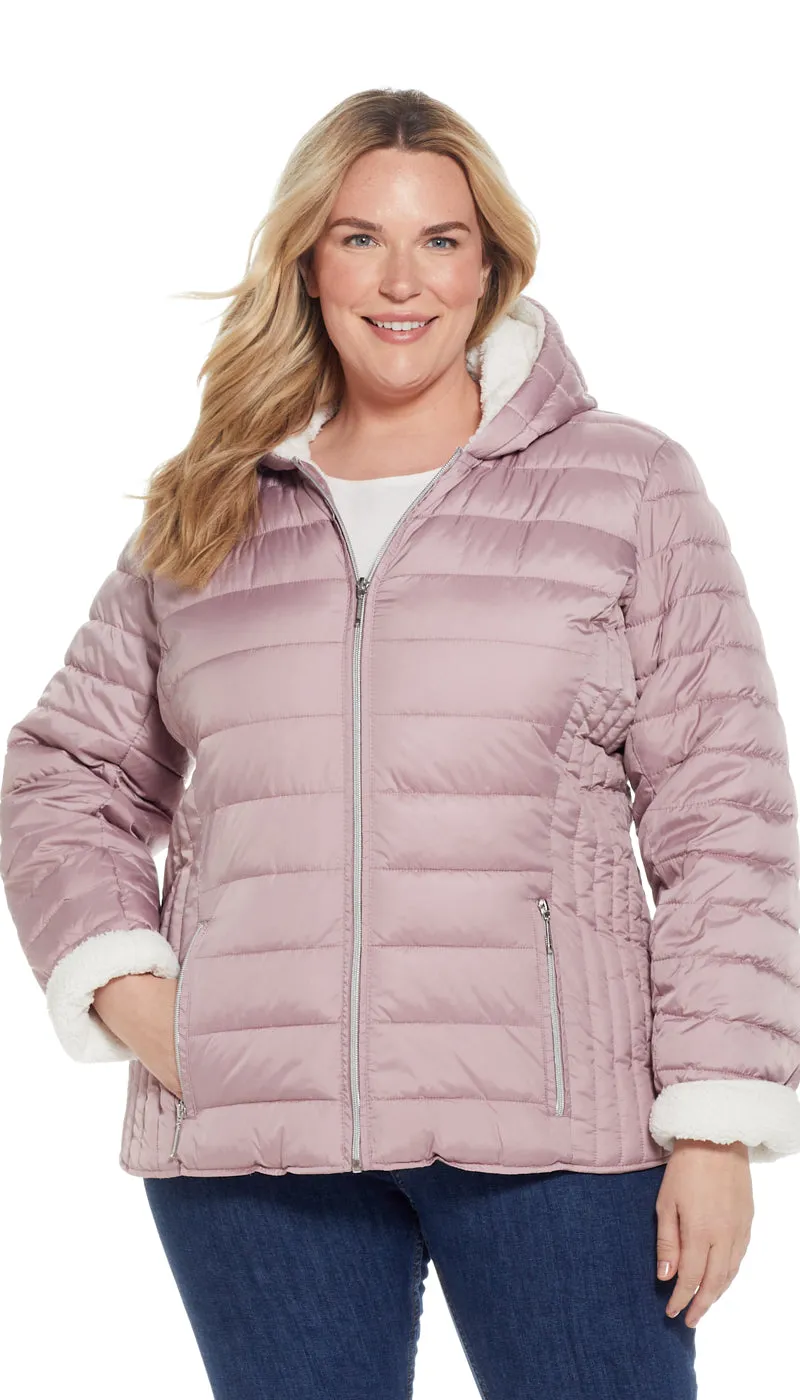 QUILTED PUFFER COAT WITH COZY FLEECE LINING