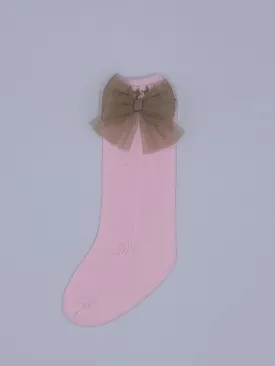 Rahigo Pink Knitted Socks with Tulle Bow