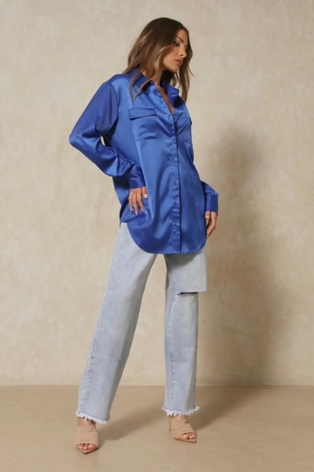 Satin Double Pocket Oversized Shirt