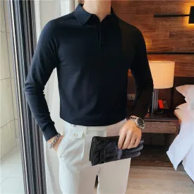 Slim Fit Men's Fashionable Lapel Solid Color Bottoming Shirt