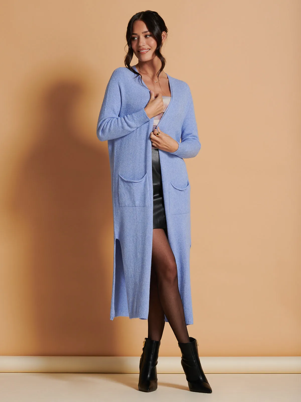 Soft Knit Longline Maxi Cardigan, Grapemist