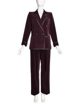 Yves Saint Laurent Vintage 1970s Brown Black Check Corduroy Two Piece Pant Suit